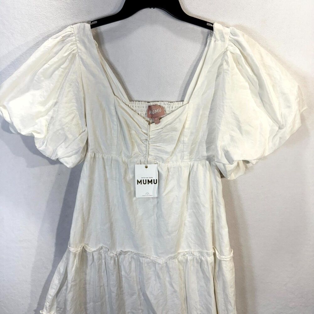 Show Me Your MUMU Womens White Midi Puff‎ Sleeve Dress Size M NEW